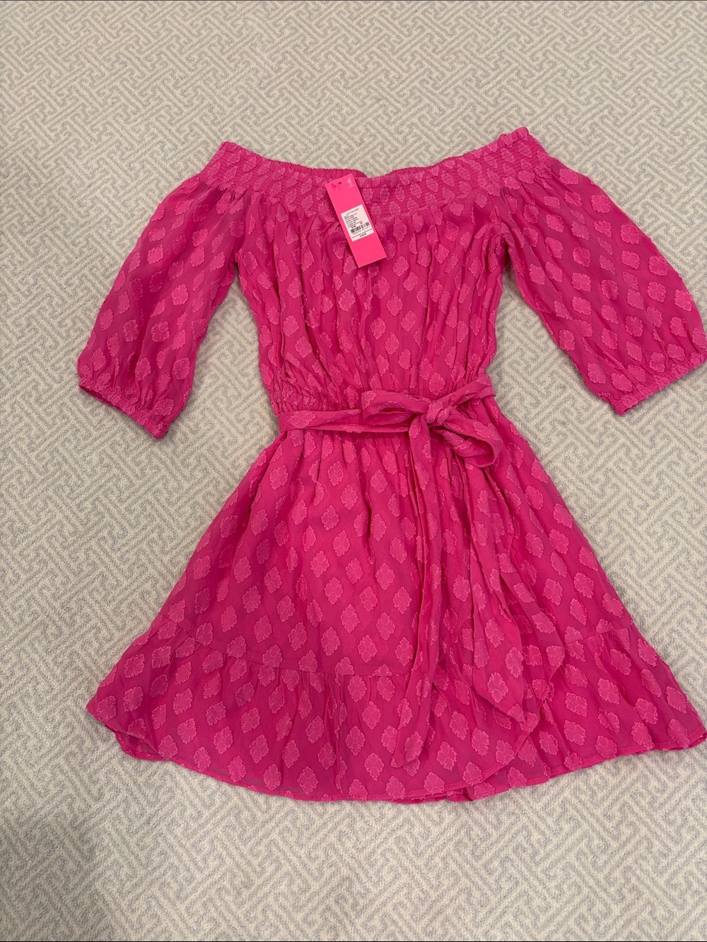 NWT Lilly Pulitzer Hot Pink Off-Shoulder Dress with Tie Waist